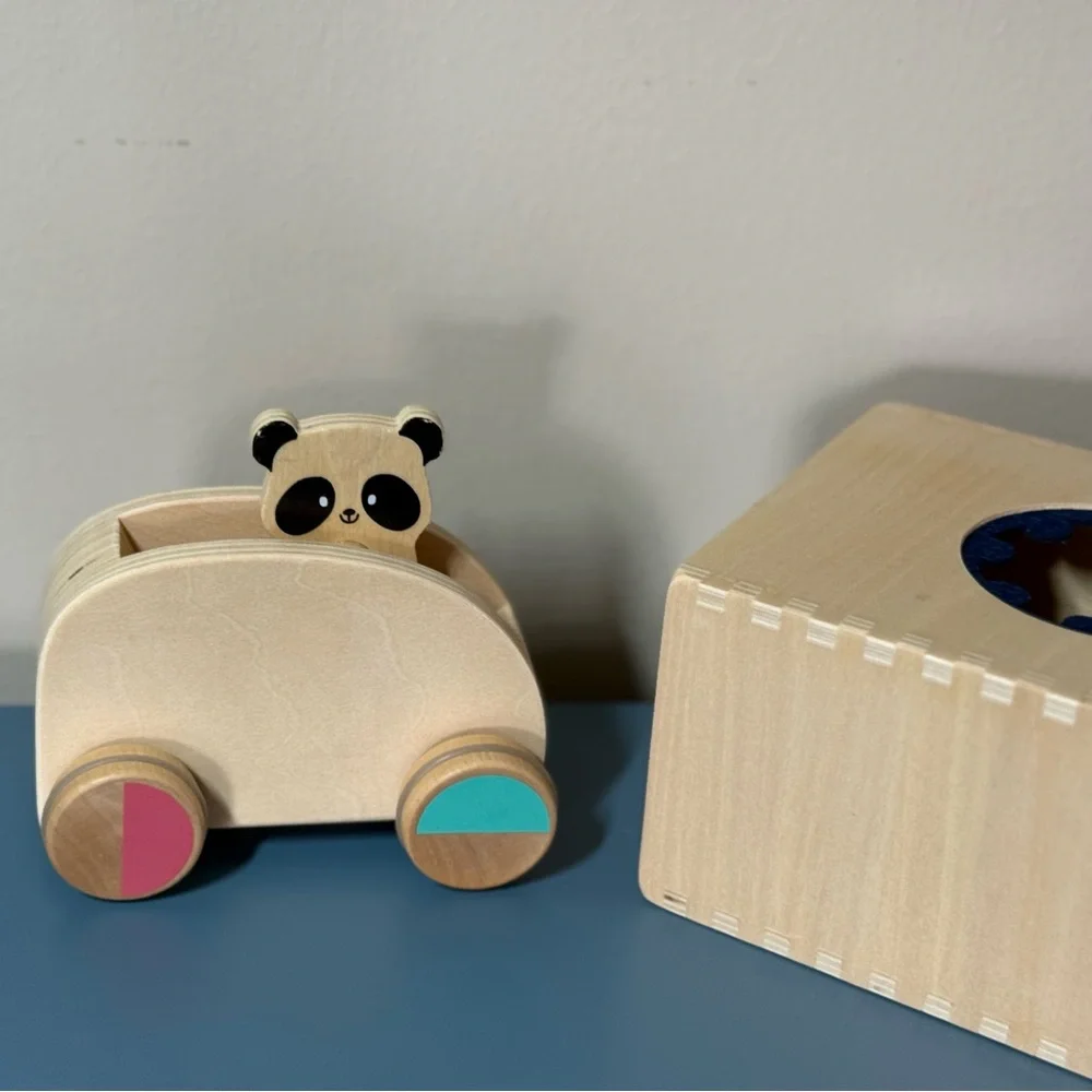 Kiwi Co Panda Crate Wooden Panda Pull Back Car & Ball Drop Drawer Toys NEW